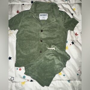 Green terry cloth short set